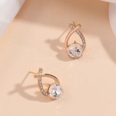 Imagem de Um par de brincos de cruz incrustados de diamante elegantes – Zircônia cúbica cintilante, 1,28 x 0,12 cm – Elegante e versátil para uso diário, 1.8*1.1cm, Metal, Sem pedra preciosa