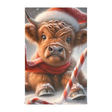 Imagem de Christmas Cattle Highland Cow Calf Toalhas de mão de chá fofas toalhas de prato decorativas para cozinha panos de prato panos absorventes de banheiro 45 x 71 cm, pacote com 4