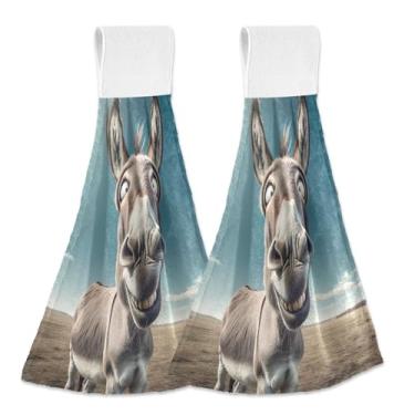 Imagem de Joitme Toalhas de mão engraçadas para pendurar burro com laço, pacote com 2 panos de prato de cozinha de lã coral, toalhas de prato macias absorventes para forno