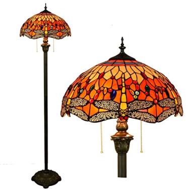 Imagem de Luminária de chão Tiffany [2 lâmpadas][40,6 cm L x 157,5 cm A] Decoração de Natal para casa, estilo libélula antiga, vitral, luminária de leitura para sala de estar, quarto e corredor, laran
