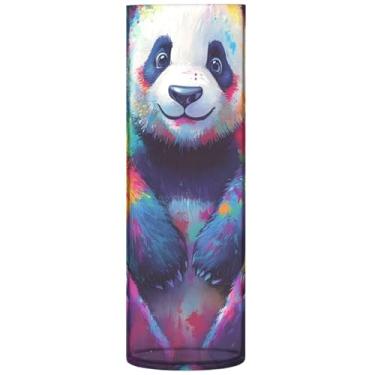 Imagem de Vasos de flores decorativos com estampa colorida de panda fofo, cilíndrico, vaso alto, plástico, personalizado, floral, decoração de outono, estética, 30 cm x 9,9 cm