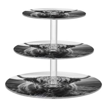 Imagem de Suporte de cupcake Highland Cow Wild Tea Party com 3 níveis de exibição redonda, torre de cupcake, suporte de donut, para sobremesa, formatura, deserto