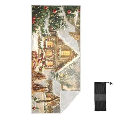 Imagem de Joitme Toalha de praia dourada Snowy Cabin, 78 x 188 cm, toalhas de natação, toalhas de praia de microfibra