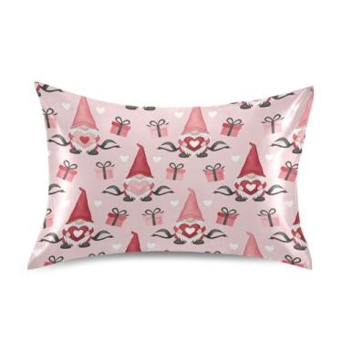 Imagem de Wassud Capa de almofada de cetim para cabelo e pele Gnomos Box Dia dos Namorados Capas de almofada de seda lisa tamanho queen com fecho de envelope