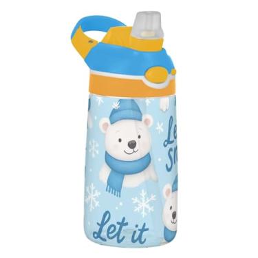 Imagem de Garrafa de água fofa de urso de desenho animado azul para crianças com canudo 473 ml Tritan 473 ml Garrafa de água de plástico portátil à prova de vazamento, copo de viagem infantil, reutilizável