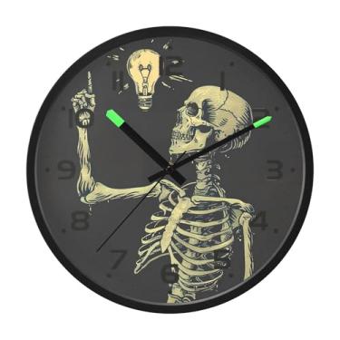 Imagem de SEHANY Relógio artístico de parede de caveira silencioso, sem tique-taque, relógio redondo operado por bateria, controle de som, luz noturna, relógios de parede para sala de estar, cozinha, quarto