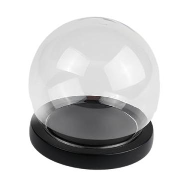 Imagem de IEUDNS Cúpula de vidro decorativa em formato de globo, com base de madeira, ideal para exibir pedras, guardar lembranças ou decorar presentes, Base Plana Preta