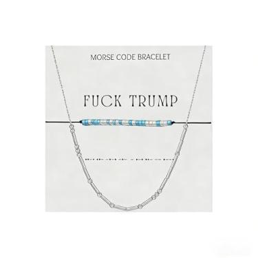 Imagem de BlingNook Pulseiras Fck Trump Morse Code para mulheres, cartão de presente, ativista, político, para amigos, contas, adultos, amizade, dois tons, empilháveis, pulseiras inspiradoras joias, One Size