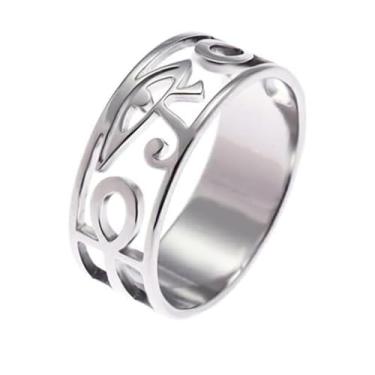 Imagem de Anel de Aço Inoxidável Olho de Hórus do Egito, Anel de Cruz Ankh Egípcio para Proteção Feminina Amuleto Joias Egípcias, Metal, Zircão