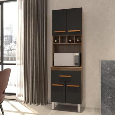 Imagem de Mobília Decor, Armário Paneleiro Vivian com Adega 4 Portas 1 Gaveta Cozinha Compacta Savana Preto