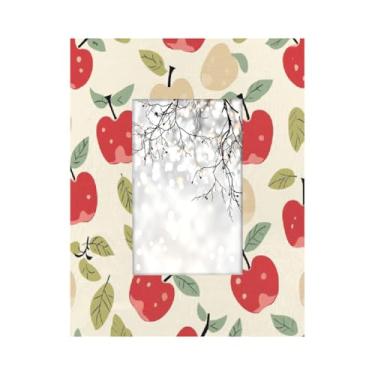 Imagem de GeMeFv Moldura de madeira com desenho de maçãs vermelhas, folhas de maçãs, 10 x 15 cm, para montagem na parede e na mesa, moldura de presente para decoração de casa