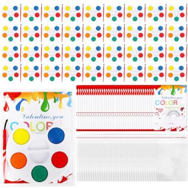 Imagem de 109 conjuntos de tinta aquarela para presentes de dia dos namorados, inclui 36 cartões de dia dos namorados, 36 tintas para aquarela, 36 sacos de selos e pincel para pré-escola, sala de aula, troca de