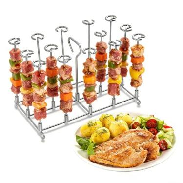 Imagem de Conjunto de rack de fritadeira a ar com 14 espetos – Suporte quadrado de aço inoxidável 304 para carne seca e churrasco de festa, rack removível de baixo óleo e acessórios de cozinha empilháveis de