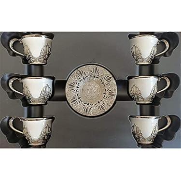 Imagem de Conjunto de 6 xícaras de café e pires 85 g porcelana grego Demitasse conjuntos de copos de porcelana para servir