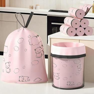 Imagem de 2 rolos de sacos de lixo de alta elasticidade com cordão espesso, sacos de lixo PE de grande capacidade, ecológicos, resistentes a rasgos, 45 * 41 cm (50 peças/rolo)