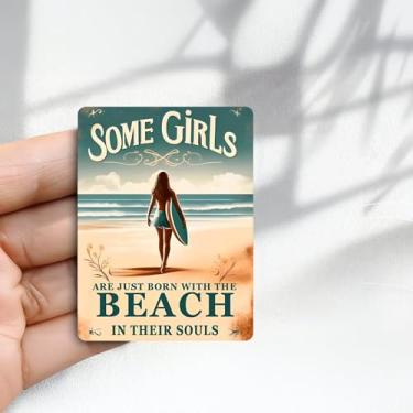 Imagem de Ímã de geladeira vintage para algumas garotas, design de prancha de surfe - (5 x 8 cm) adesivo de geladeira redondo acrílico decoração retrô presente tamanho perfeito para geladeira, armário ou