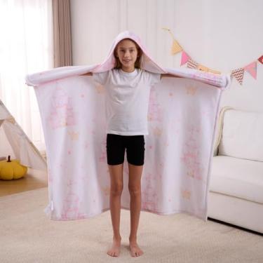 Imagem de Cobertor infantil com capuz de princesa com alças — lã de flanela estampada macia e aconchegante, 113 cm × 127 cm para descansar, noites de cinema, festas do pijama e brincadeiras