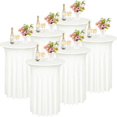 Imagem de Kochorie 6 peças de saia redonda para mesa de coquetel, 81 x 109 cm, toalha de mesa elástica de elastano para casamento, bar, banquete, festa (marfim)