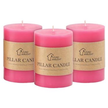Imagem de Conjunto de 3 velas de pilar rosa claro de 7 x 10 cm - velas sem perfume para dia dos namorados romântico, velas longas sem gotejamento e sem fumaça para casa, restaurantes, spa, igreja, casamentos