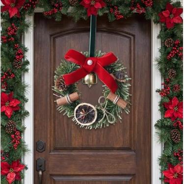Imagem de Mini guirlanda de Natal com puxador de sino, decoração festiva de boas-vindas à casa (vermelho)