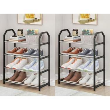 Imagem de Sapateira 4/5 Andares Organizador de Sapatos Tênis 8/10 Pares Desmontável Multiuso para Sapatos, Livros e Brinquedos(PRETO 4 ANDARES 2PCS)