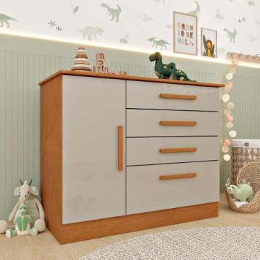 Imagem de Cômoda Infantil 1 Porta 4 Gavetas 104cm Harmonia Espresso Móveis Cinam