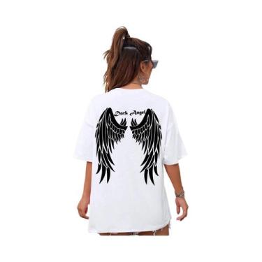 Imagem de Camiseta Gráfica Oversized Com Estampa De Asa De Anjo Escura Para Mulh