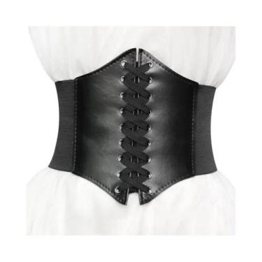 Imagem de Corset Gótico Feminino Underbust Elástico De Couro Largo Dourado Para 