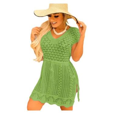 Imagem de Saída de Praia Curta Fenda Acinturada Verão Tricot Moda - EUC STORE, V