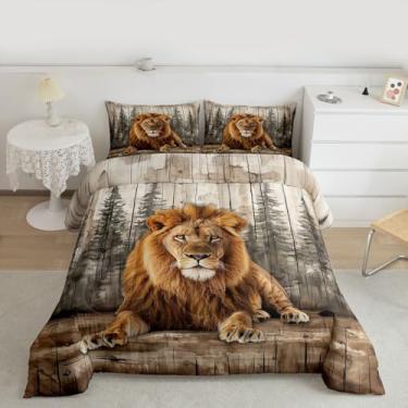 Imagem de Erosebridal Jogo de cama Queen com tema de caça e vida selvagem 3D, para crianças, meninos, homens, floresta, pinheiro, floresta, animal, decoração de quarto