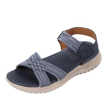 Imagem de Sandálias femininas plataforma peep toe sola grossa casual para verão praia caminhada PU superior, Azul royal, 34