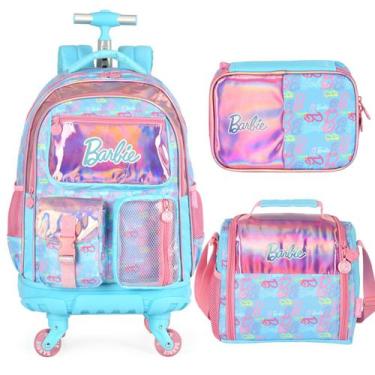 Imagem de Kit Mochila 4 Rodas Lancheira Estojo Escolar Menina Barbie - Luxcel, A