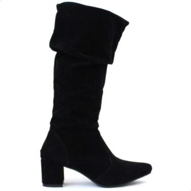 Imagem de Bota Preta Feminina Couro Camurça Bico Fino Lirom, Preto, 35