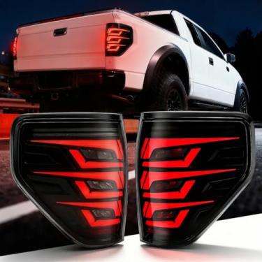 Imagem de OKSIWA Luz traseira de LED sequencial para Ford F-150 2009-2014, com animação inicial, formato atrativo exclusivo, sinal de seta dinâmico, luz traseira de lente fumada de caminhonete (não serve para