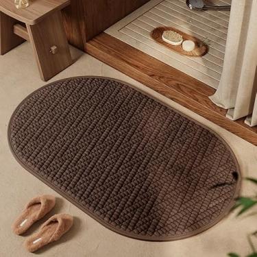 Imagem de Tapete de Banho Microfibra Super Absorvente Antiderrapante | Chenille Macio com Revestimento Borracha | Secagem Rápida e Lavável | Para Pia, Banheira e Box(Dark brown,60x90cm)