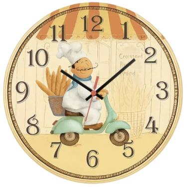 Imagem de Relógio De Parede 29cm Cozinha Decorativo Silencioso Pendulart (Cozinha04 - Croissant)