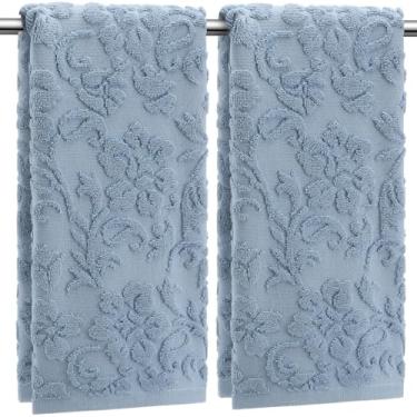 Imagem de SmoothNovelty Conjunto de 2 peças de toalhas de mão jacquard florais de qualidade para banheiro toalhas de mão azuis 100% algodão absorvente decoração de banho tecido decorativo decoração de banheiro