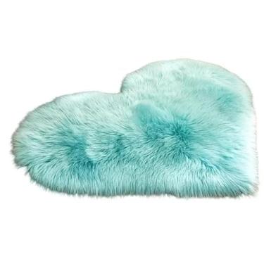 Imagem de Tapete de pelúcia em forma de coração, quarto, sala de estar, menina, antiderrapante, tapete pequeno, 30 x 40 cm, tapetes têxteis para decoração de casa (azul claro)