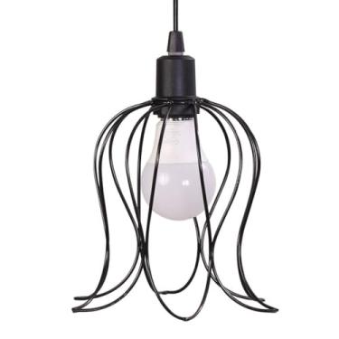 Imagem de Triplo Pendente Lustre Aramado Tulipa - Luminária Decorativa para Salas, Hallways e Ambientes Domésticos com Estilo Floral (Preto)