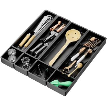 Imagem de MODRACKLY Organizador de gavetas de talheres com painel expansível e divisórias removíveis – serve para gavetas de cozinha de 39,8 cm a 53,8 cm, solução de armazenamento de utensílios que economiza