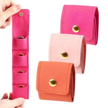 Imagem de LUSTRIB Conjunto de 3 mini bolsas de joias de viagem, bolsa dobrável portátil para viagem com fivela, caixa de armazenamento de joias multifuncional, caixa de joias compacta para brincos, anéis