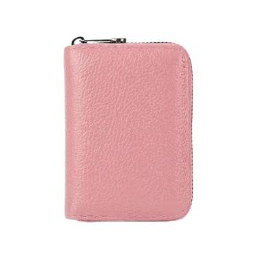 Imagem de Porta-cartões sanfonado fino e elegante de cor sólida para homens com bolso seguro com zíper, compacto e leve para transporte diário, rosa, 18 Card Slots, Minimalista