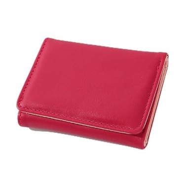 Imagem de Carteira pequena para mulheres, multicartões, espaço para cartões, dinheiro, moda, carteiras curtas, cartão de crédito, carteira fina, presente para mulheres e homens, Vermelho, Estilo retrô