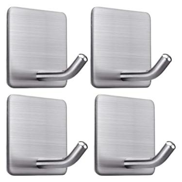 Imagem de Gancho adesivo resistente para toalha de aço inoxidável, gancho adesivo para pendurar no banheiro e cozinha, ganchos pegajosos (prata)