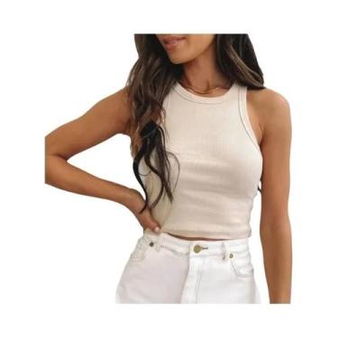 Imagem de Top Cropped Branco Com Ombros Descidos Para Mulheres, Casual De Verão,