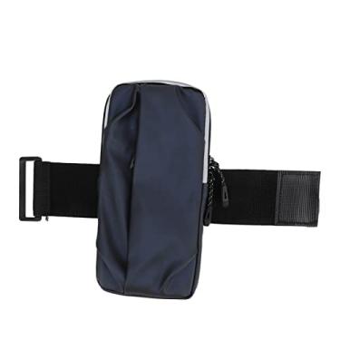 Imagem de Braço para telefone para corrida Bolsa PU à prova d'água Braçadeira de fitness ajustável respirável leve grande capacidade para esportes ao ar livre exercícios caminhadas viagens (Azul escuro)