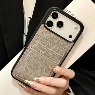 Imagem de IRTGFG Capa para iPhone 16e com encaixe para cartão e estampa, cor sólida, com clipe para fotos (para iPhone 16e/Cinza)