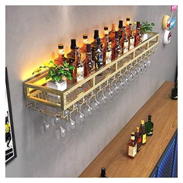 Imagem de Rack de vinho de parede de LED com rack de copo de vinho invertido, unidade de barra de ferro multifuncional e suporte de cálice suspenso elegante - decoração de bar de casa perfeita e organizador de