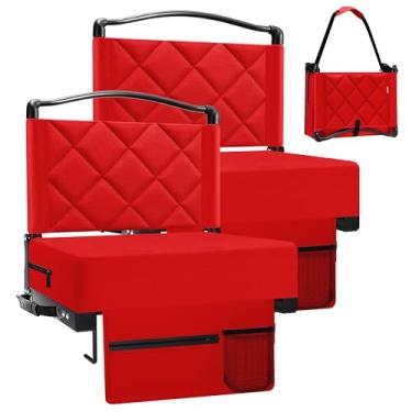 Imagem de Assentos de estádio com suporte para as costas e almofada, cadeiras de arquibancada grossas e acolchoadas com alça de ombro, cadeiras dobráveis portáteis de estádio para arquibancadas, incluindo