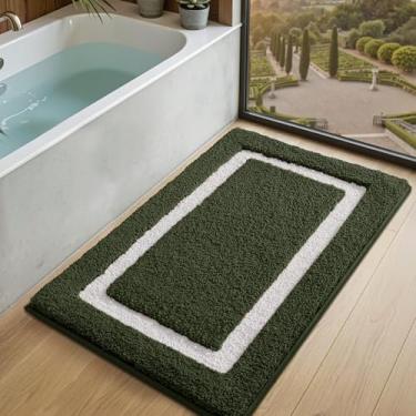 Imagem de LUMI Tapete de banheiro, 61 x 91 cm, antiderrapante, lavável, tapete de banho macio absorvente, tapetes de banheiro de microfibra fofa para piso, banheira de chuveiro, entrada, verde